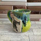 11 oz Aurora Green over Green Opal Tuxedo Cat Ceramic Mug
