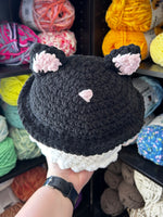 Large Ghost Crochet Plushie w/ Black Cat Bucket Hat