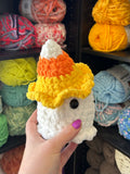 Small Ghost Crochet Plushie w/ Candy Corn Hat