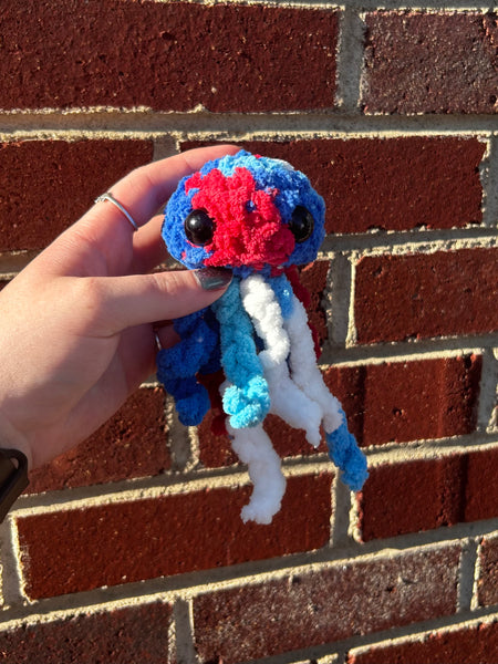 Jellyfish Crochet Plushie - Red, White and Blue