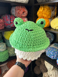 Large Ghost Crochet Plushie w/ Frog Bucket Hat