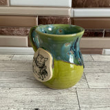 12 oz Aurora Green over Green Opal Sleeping Cat Ceramic Mug