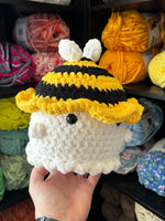 Large Ghost Crochet Plushie w/ Bee Bucket Hat