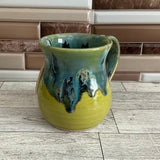 12 oz Aurora Green over Green Opal Sleeping Cat Ceramic Mug