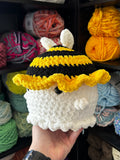 Large Ghost Crochet Plushie w/ Bee Bucket Hat