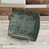 Stoned Denim Textured Dinosaur Ceramic 4" Diameter Square Plate