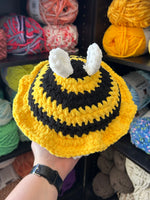 Large Ghost Crochet Plushie w/ Bee Bucket Hat