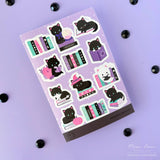 Witchy Book Cat -Purple Vinyl Sticker Sheet