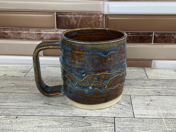 12 oz Blue Brown Drippy Ceramic Mug