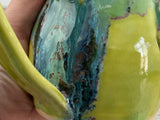 14 oz Aurora Green over Green Opal Dancing Cat Ceramic Mug