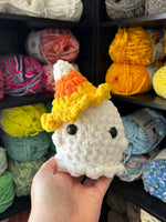 Small Ghost Crochet Plushie w/ Candy Corn Hat