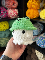 Small Ghost Crochet Plushie w/ Frog Bucket Hat