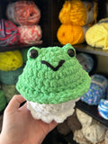 Small Ghost Crochet Plushie w/ Frog Bucket Hat