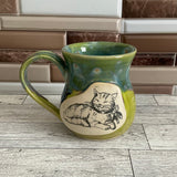 12 oz Aurora Green over Green Opal Sleeping Cat Ceramic Mug