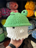 Large Ghost Crochet Plushie w/ Frog Bucket Hat