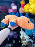 Sleeping Dinosaur Crochet Plushie - Melon/Blue