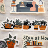 Cats in House Plants 4-in. Clear Vinyl Cat Sticker