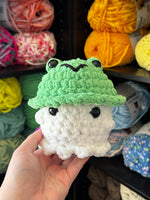 Small Ghost Crochet Plushie w/ Frog Bucket Hat