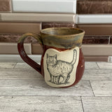 12 oz Green Tea over Cordovan Scaredy Cat Ceramic Mug