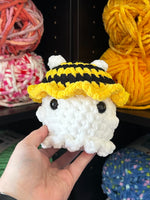 Small Ghost Crochet Plushie w/ Bee Bucket Hat