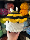 Large Ghost Crochet Plushie w/ Bee Bucket Hat