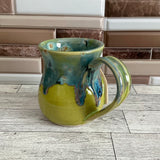 12 oz Aurora Green over Green Opal Sleeping Cat Ceramic Mug