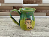14 oz Aurora Green over Green Opal Dancing Cat Ceramic Mug