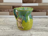 14 oz Aurora Green over Green Opal Dancing Cat Ceramic Mug
