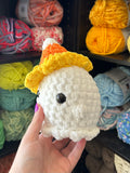 Small Ghost Crochet Plushie w/ Candy Corn Hat