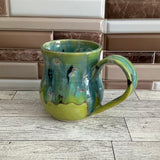 11 oz Aurora Green over Green Opal Tuxedo Cat Ceramic Mug