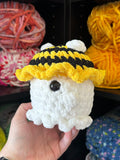 Small Ghost Crochet Plushie w/ Bee Bucket Hat