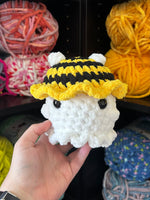 Small Ghost Crochet Plushie w/ Bee Bucket Hat