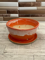 Bright Orange Ceramic Planter with Attached Base