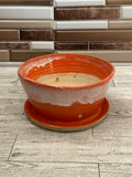 Bright Orange Ceramic Planter with Attached Base