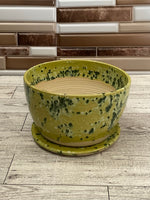 Green Splatterware Ceramic Planter with Detached Base