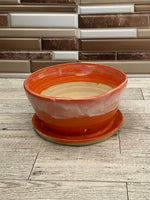 Bright Orange Ceramic Planter with Attached Base