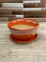 Bright Orange Ceramic Planter with Attached Base