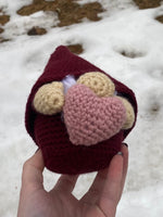 Maroon Gnome Crochet Plush with Pink Heart