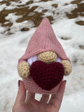 Pink Gnome Plush with Maroon Heart Crochet Plush