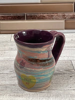 8 oz Blue/Pink Marbled Conversation Heart Mug with Purple Glaze