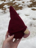 Maroon Gnome Crochet Plush with Pink Heart