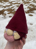 Maroon Gnome Crochet Plush with Pink Heart