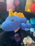 Sleeping Dinosaur Crochet Plushie - Blue/Gold