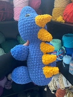 Sleeping Dinosaur Crochet Plushie - Blue/Gold