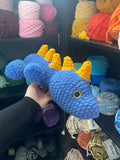 Sleeping Dinosaur Crochet Plushie - Blue/Gold