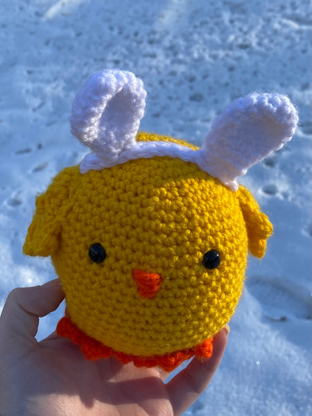 Chick with Bunny Ear Headband Crochet Plushie